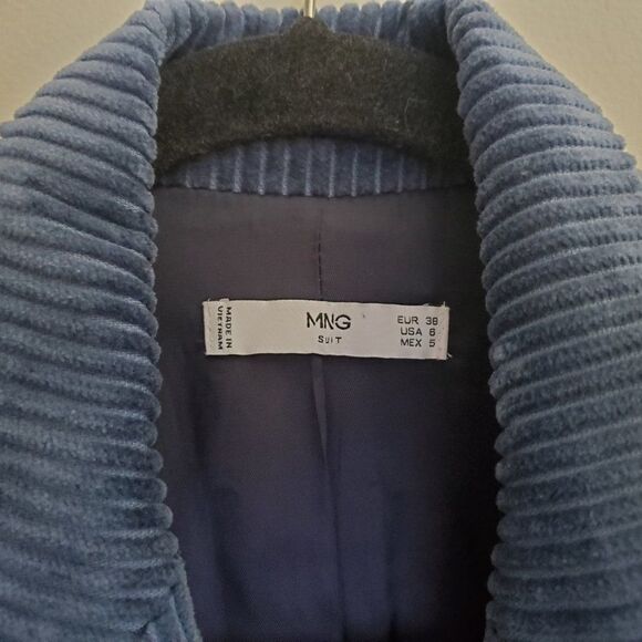 MANGO blue Pan Structured Corduroy Blazer size 6 - Picture 5 of 9